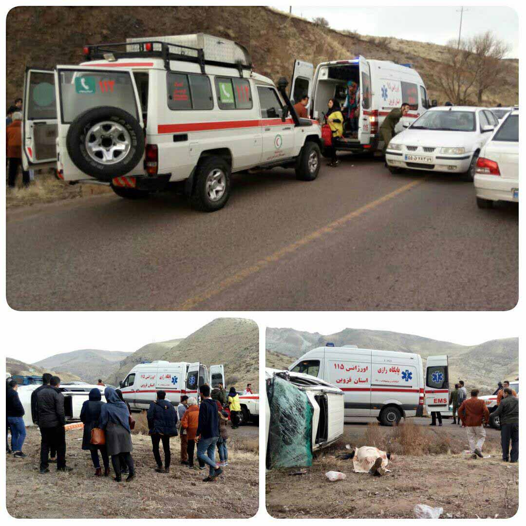 ٤ مصدوم و يك کشته در واژگونی خودرو پرادو در قزوین 